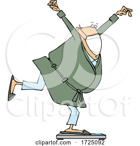 Cartoon Chubby Man Wearing a Mask and Balancing on a Scale by djart