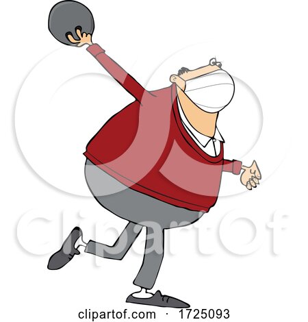 Cartoon Chubby Man Wearing a Mask and Bowling by djart