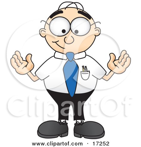 Clipart Picture of a Male Caucasian Office Nerd Business Man Mascot Cartoon Character Standing With His Arms Out by Mascot Junction