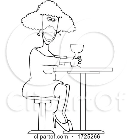 Cartoon Woman Sitting with a Cocktail and Wearing a Mask by djart