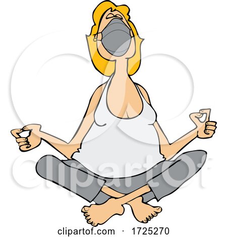 Cartoon Woman Meditating and Wearing a Mask by djart