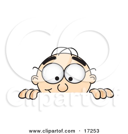 Clipart Picture of a Male Caucasian Office Nerd Business Man Mascot Cartoon Character Peeking Over a Surface by Mascot Junction
