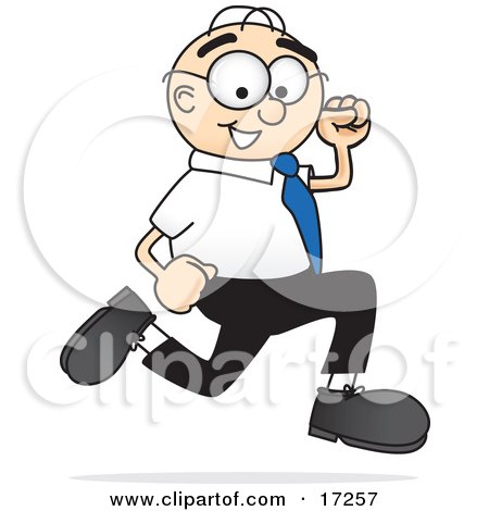 Clipart Picture of a Male Caucasian Office Nerd Business Man Mascot Cartoon Character Running by Mascot Junction