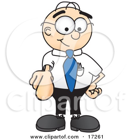 Clipart Picture of a Male Caucasian Office Nerd Business Man Mascot Cartoon Character Pointing at the Viewer by Mascot Junction