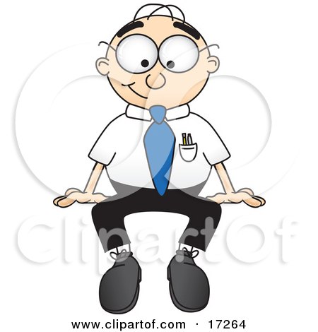 Clipart Picture of a Male Caucasian Office Nerd Business Man Mascot Cartoon Character Seated While Staring Forward by Mascot Junction