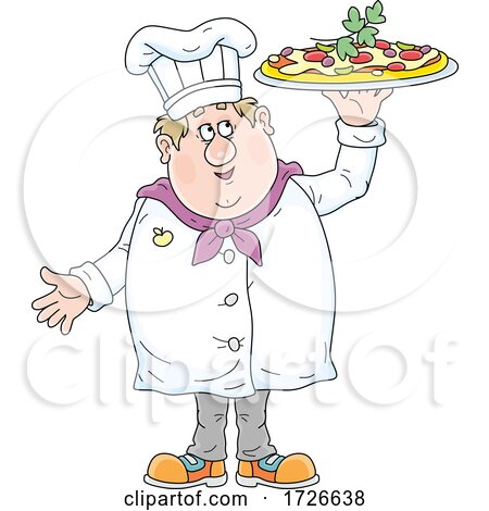 Chubby Male Chef Holding up a Pizza by Alex Bannykh