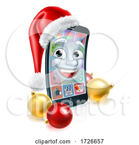 Christmas Cell Mobile Phone Mascot in Santa Hat by AtStockIllustration