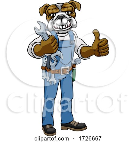 Bulldog Plumber or Mechanic Holding Spanner by AtStockIllustration