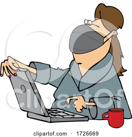 Cartoon Woman Wearing a Mask and Using a Laptop by djart