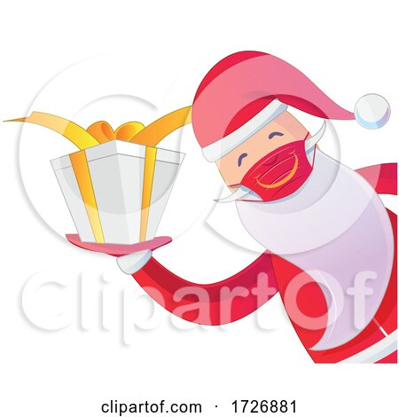 Covid Christmas Santa Claus Holding a Gift by Domenico Condello