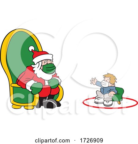Covid Christmas Boy Socially Distancing and Visiting Santa by Johnny Sajem