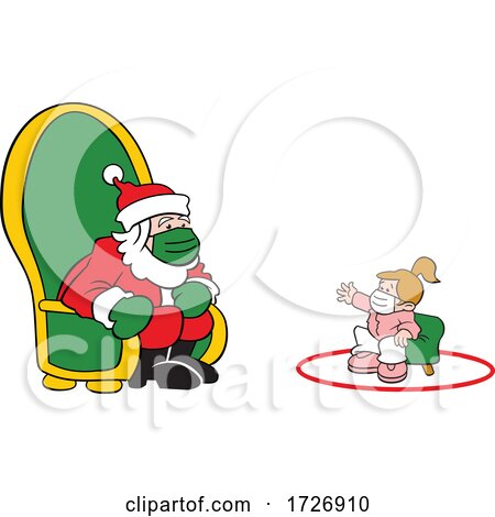 Covid Christmas Girl Socially Distancing and Visiting Santa by Johnny Sajem