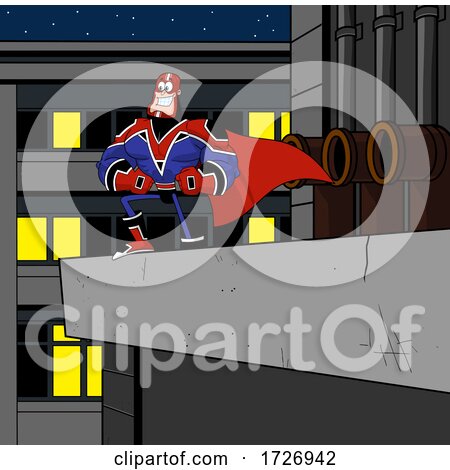 Strong Super Hero on a Building Ledge by Hit Toon
