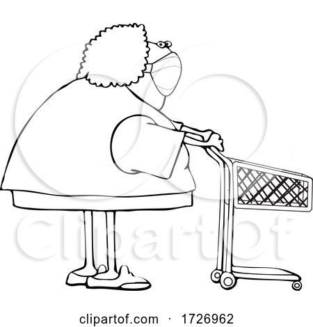 Cartoon Lady Wearing a Mask and Standing with a Shopping Cart by djart