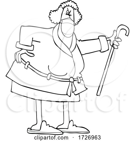 Cartoon Angry Old Lady Wearing a Mask and Shaking Her Cane by djart