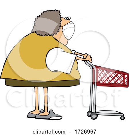 Cartoon Woman Wearing a Mask and Standing with a Shopping Cart by djart