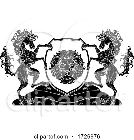 Horse Lion Crest Coat of Arms Family Shield Seal by AtStockIllustration