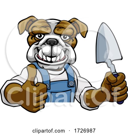 Bulldog Bricklayer Builder Holding Trowel Tool by AtStockIllustration
