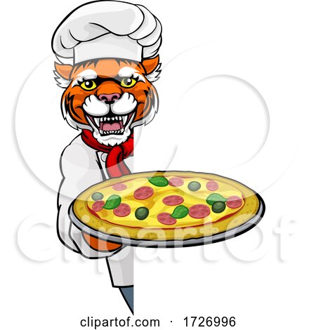 Tiger Pizza Chef Cartoon Restaurant Mascot Sign by AtStockIllustration