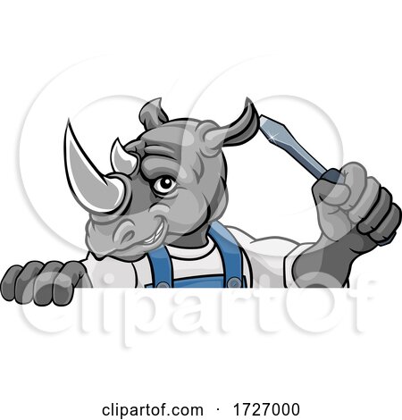 Rhino Electrician Handyman Holding Screwdriver by AtStockIllustration
