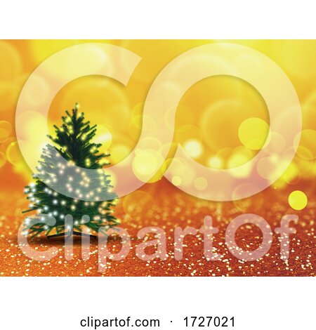 3D Christmas Tree with Lights on Gold Bokeh Background by KJ Pargeter