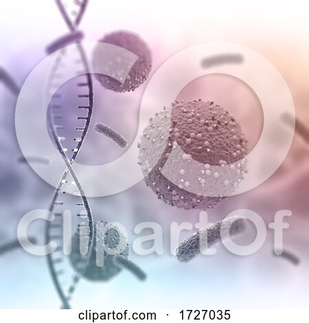3D Medical Background with Abstract DNA Strand and Virus Cells by KJ Pargeter