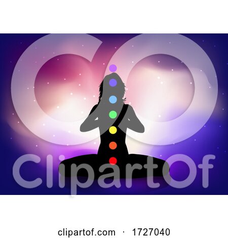 Silhouette of Female in Yoga Pose with Chakras by KJ Pargeter