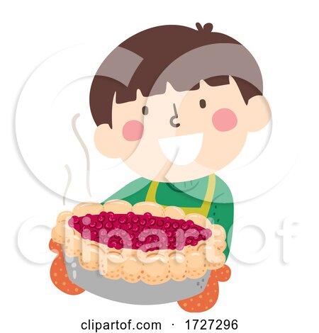 Kid Boy Apron Gloves Bake Cherry Pie Illustration by BNP Design Studio