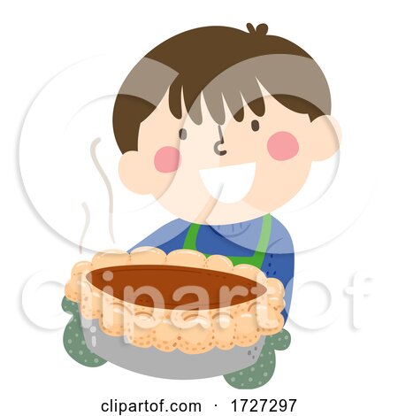 Kid Boy Apron Gloves Bake Pumpkin Pie Illustration by BNP Design Studio