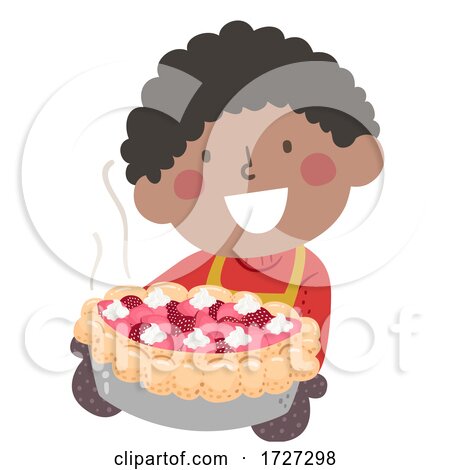 Kid Boy Apron Bake Strawberry Pie Illustration by BNP Design Studio