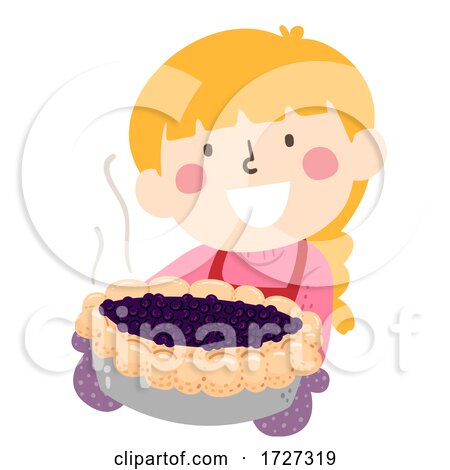 Kid Girl Bake Blue Berry Pie Illustration by BNP Design Studio