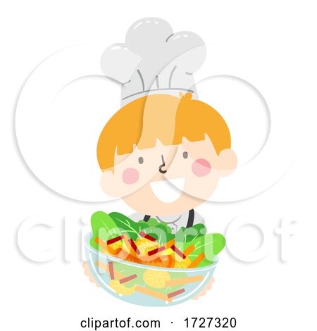 Kid Boy Chef Present Salad Bowl Illustration by BNP Design Studio