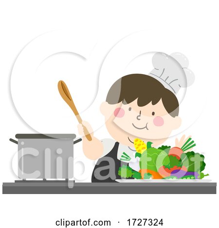Kid Big Boy Cook Vegetables Illustration by BNP Design Studio