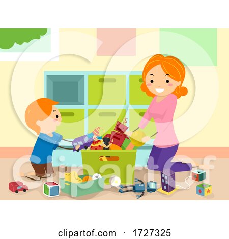 Stickman Kid Mom Organize Toys Illustration by BNP Design Studio