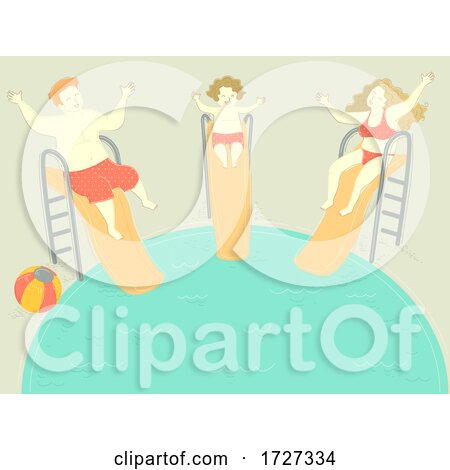 Family Happy Pool Slide Kid Boy Illustration by BNP Design Studio