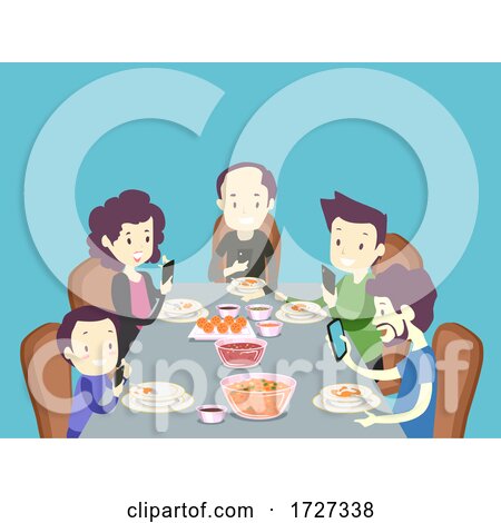 Family Mobile Phone Dinner Illustration by BNP Design Studio