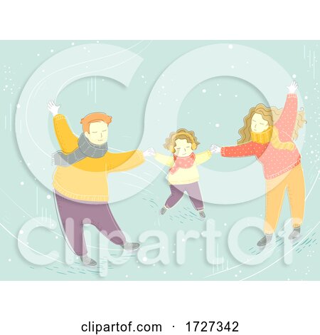 Family Winter Skating Holding Hands Illustration by BNP Design Studio