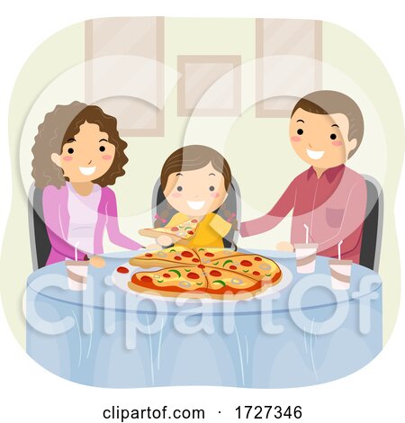 Stickman Family Eat Pizza Illustration by BNP Design Studio