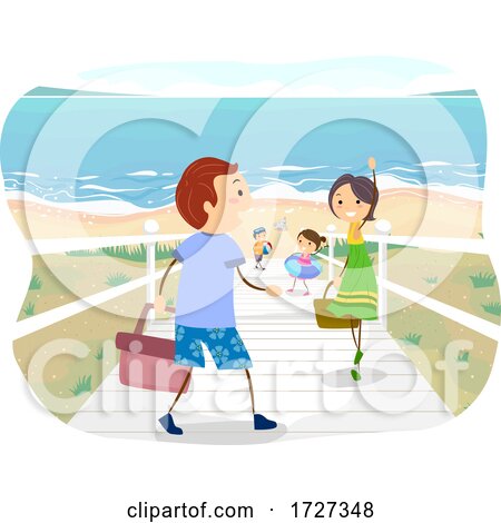 Stickman Family near Beach Scene Illustration by BNP Design Studio