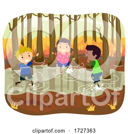 Stickman Kids Swamp Autumn Play Illustration by BNP Design Studio