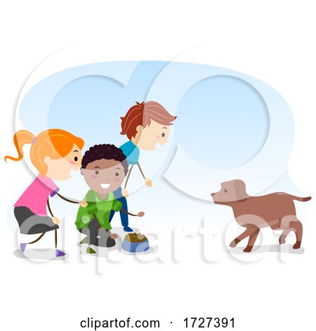 Stickman Kids Dog Come Food Illustration by BNP Design Studio