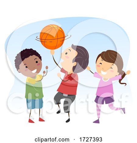 Stickman Kids Basketball Ball Spin Illustration by BNP Design Studio