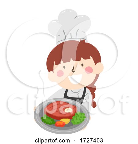 Kid Girl Chef Present Food Illustration by BNP Design Studio