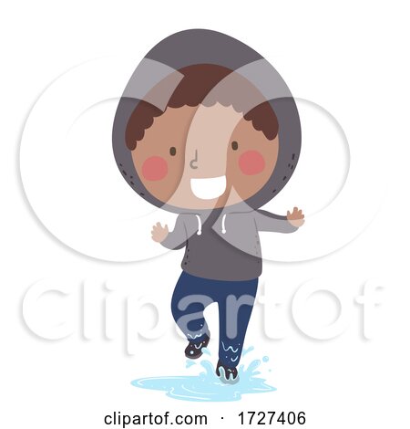 Kid Boy Step on Puddles Illustration by BNP Design Studio