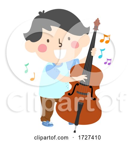 Kid Boy Play Upright Bass Music Notes Illustration by BNP Design Studio