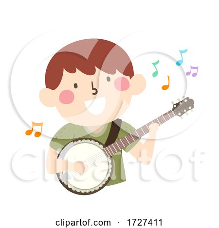 Kid Boy Play Banjo Music Notes Illustration by BNP Design Studio