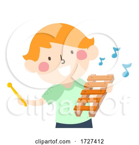 Kid Boy Hold Xylophone Music Notes Illustration by BNP Design Studio