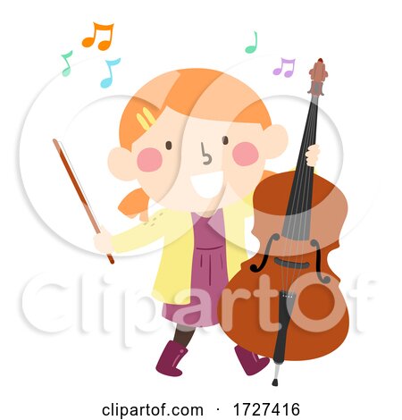 Kid Girl Play Upright Bass Music Illustration by BNP Design Studio