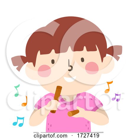 Kid Girl Play Claves Music Notes Illustration by BNP Design Studio