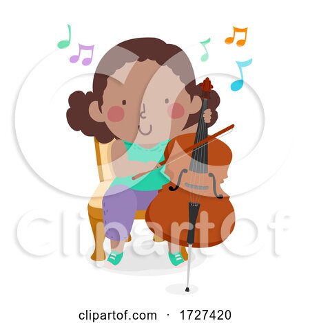 Kid Girl Play Cello Music Notes Illustration by BNP Design Studio